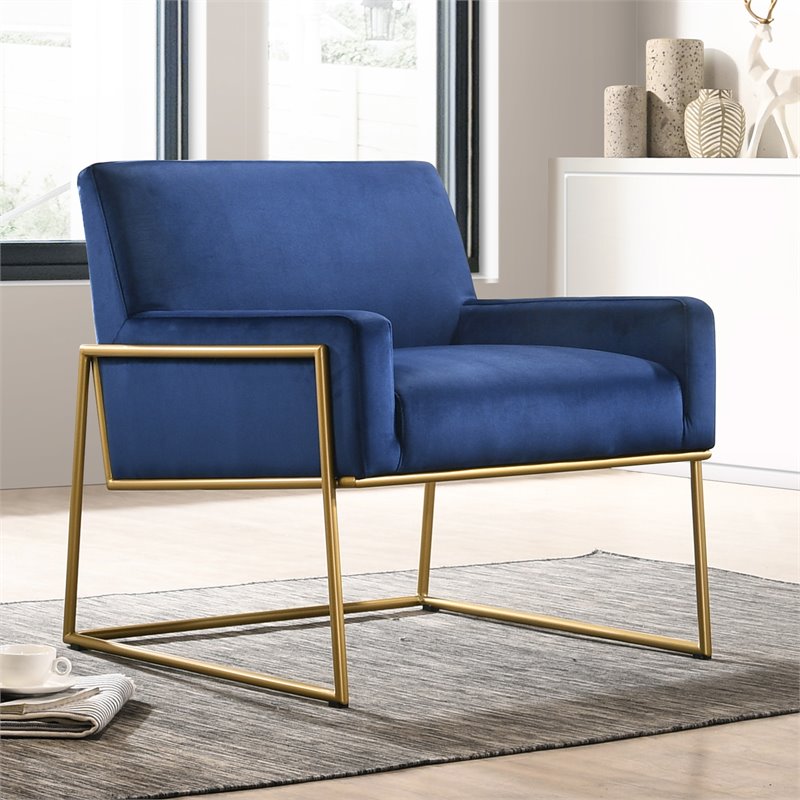 Omax Decor Milano Modern Steel & Velvet Upholstered Lounge Accent Chair in Blue