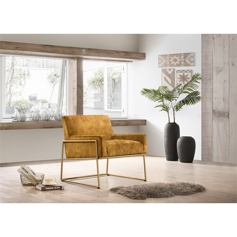Omax Decor Milano Modern Steel & Velvet Upholstered Lounge Accent Chair in Gold