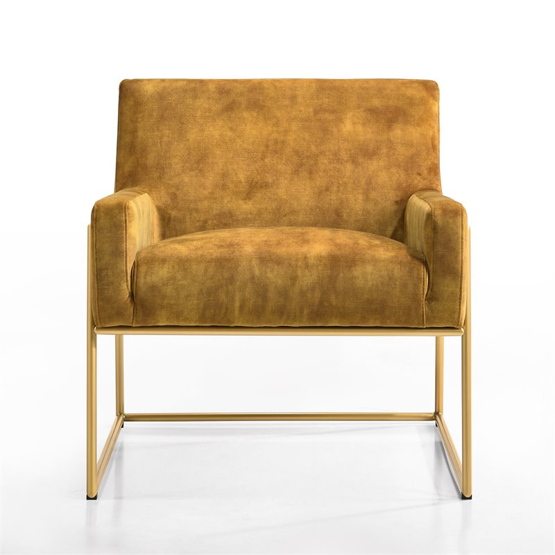 Omax Decor Milano Modern Steel & Velvet Upholstered Lounge Accent Chair in Gold