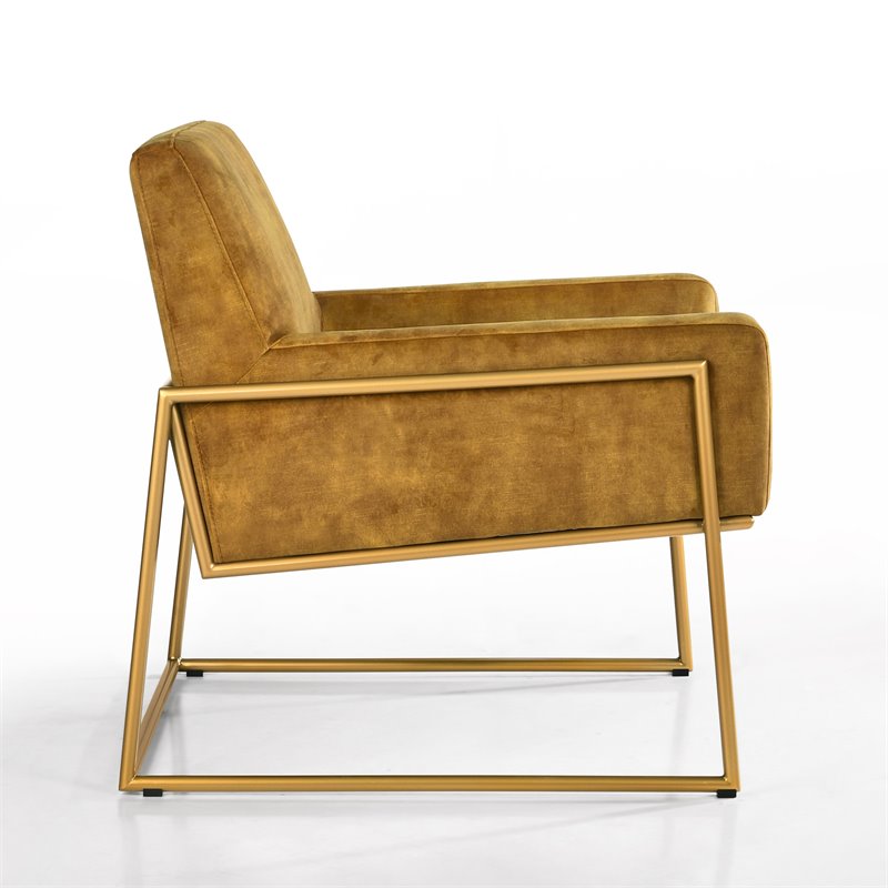 Omax Decor Milano Modern Steel & Velvet Upholstered Lounge Accent Chair in Gold