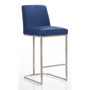 Omax Decor Sydney 28.5&quot Stainless Steel and Velvet Bar Stool in Blue