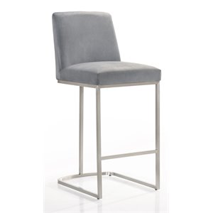 Omax Decor Sydney 28.5&quot Stainless Steel and Velvet Bar Stool in Gray