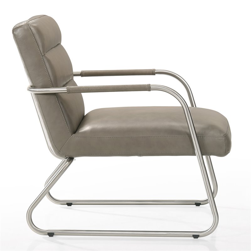 Omax Decor Spencer Stainless Steel/Leather Lounge Accent Chair in Gray