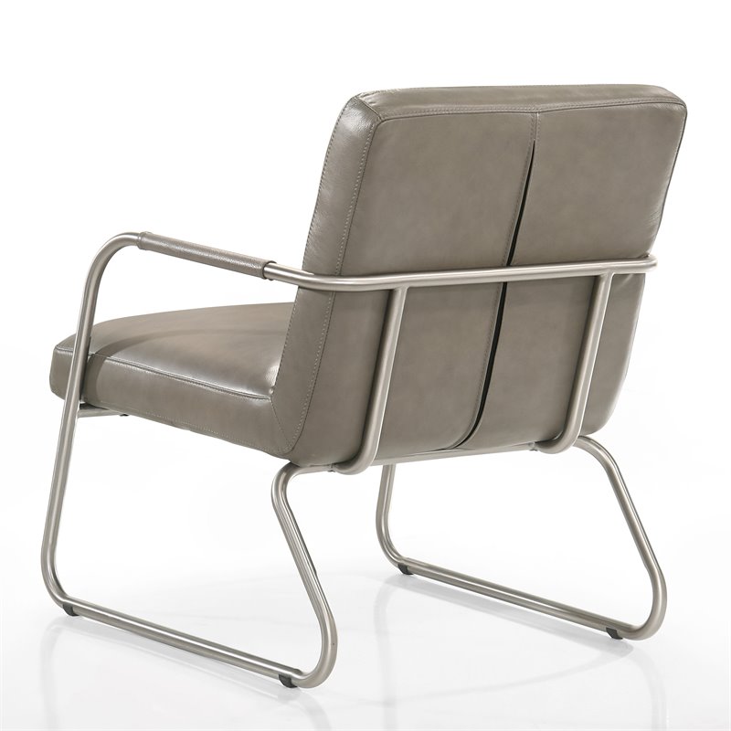 Omax Decor Spencer Stainless Steel/Leather Lounge Accent Chair in Gray