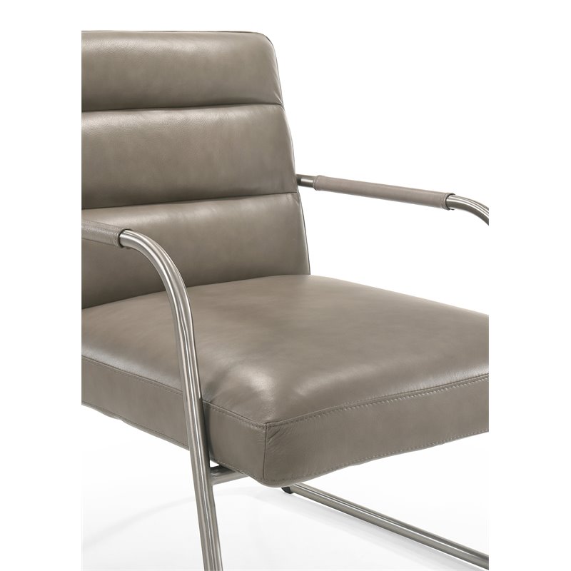 Omax Decor Spencer Stainless Steel/Leather Lounge Accent Chair in Gray