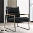 Omax Decor Colin Stainless Steel & Genuine Leather Accent Chair in Black
