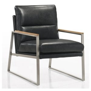 omax decor colin stainless steel & genuine leather accent chair