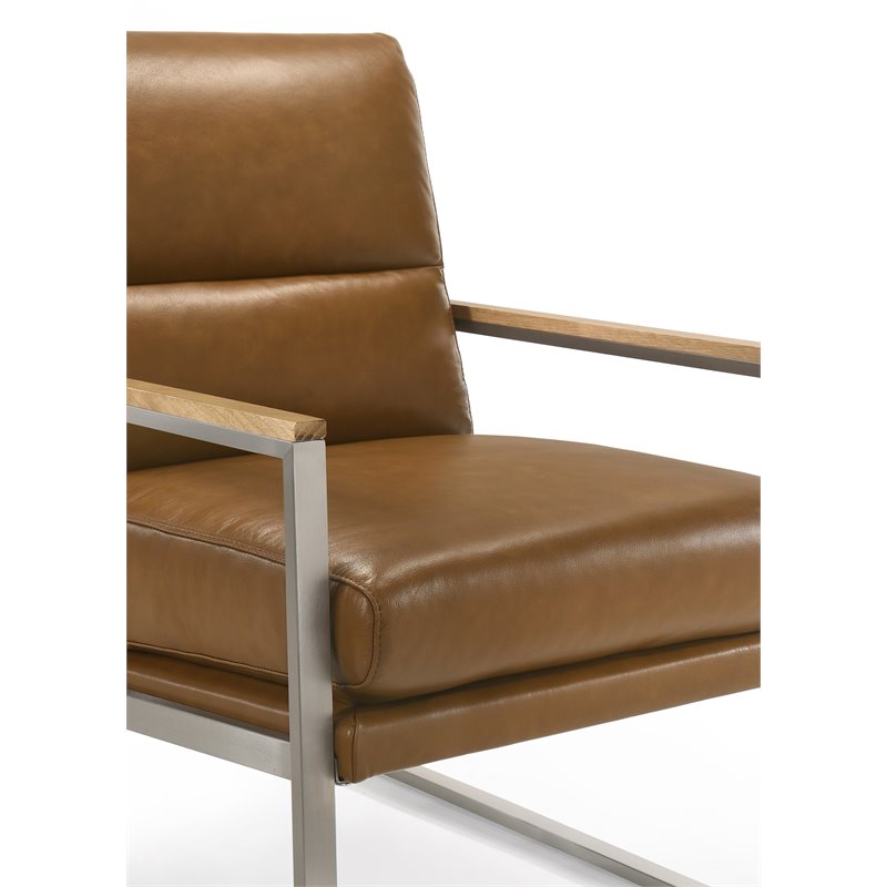 Omax Decor Colin Stainless Steel & Genuine Leather Accent Chair in Caramel