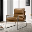 Omax Decor Colin Stainless Steel & Genuine Leather Accent Chair in Caramel