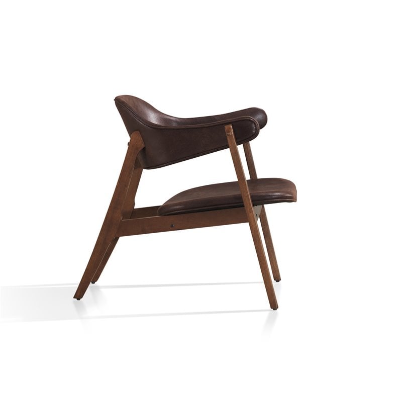 Omax Decor Remy Solid Wood & Fabric Lounge Accent Chair with Solid Legs in Brown