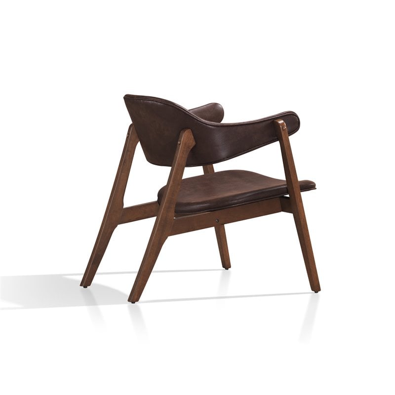 Omax Decor Remy Solid Wood & Fabric Lounge Accent Chair with Solid Legs in Brown