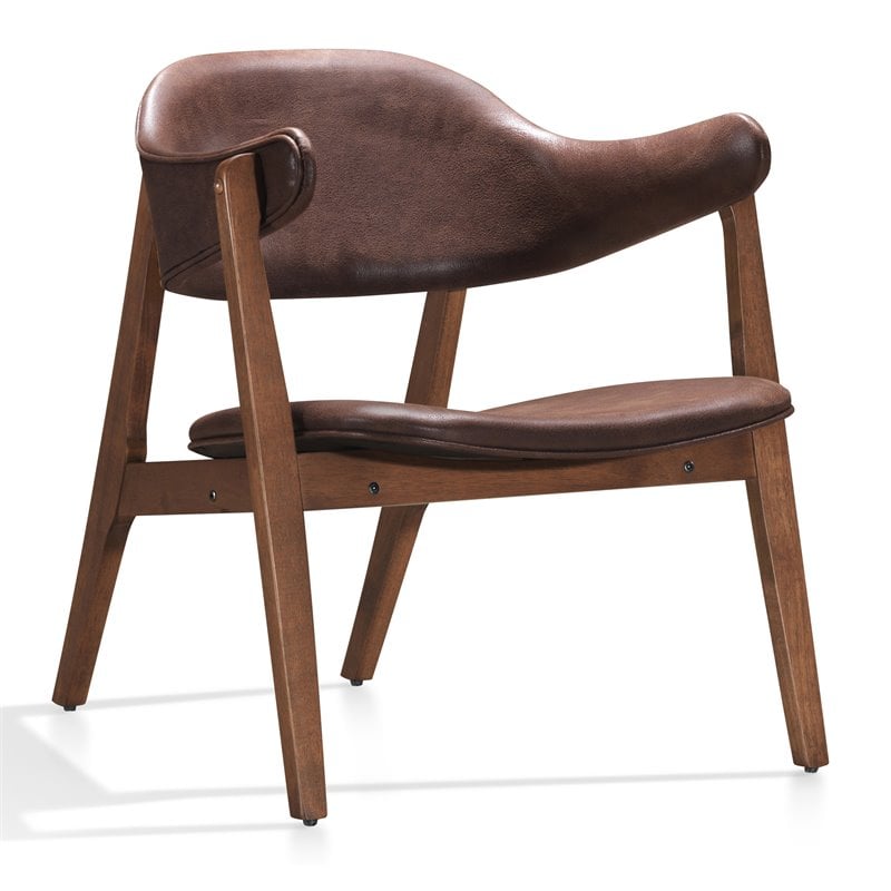 Omax Decor Remy Solid Wood & Fabric Lounge Accent Chair with Solid Legs in Brown