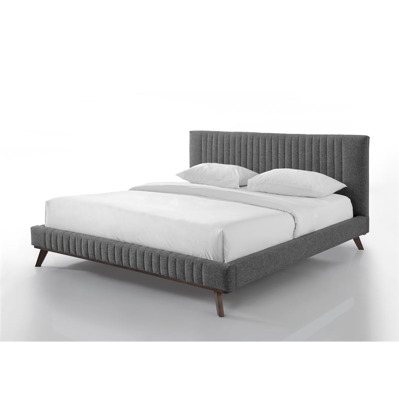 Omax Decor Sven Wood and Fabric Upholstered King Platform Bed in Dark Gray