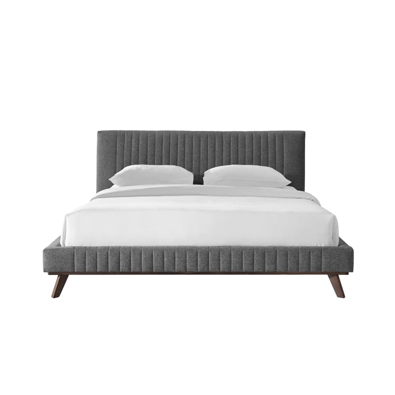 Omax Decor Sven Wood and Fabric Upholstered King Platform Bed in Dark Gray
