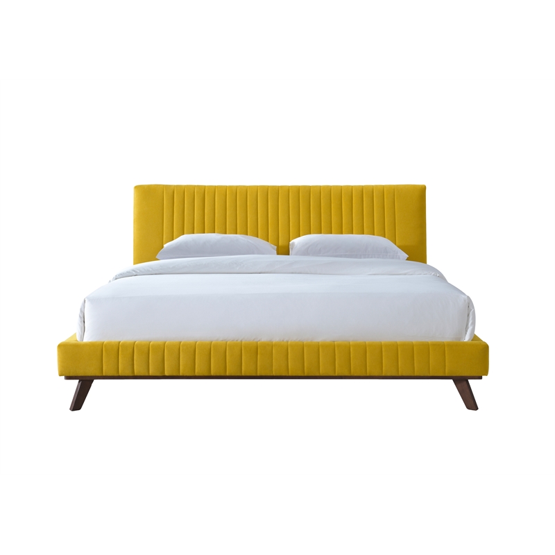 Omax Decor Sven Wood and Fabric Upholstered King Platform Bed in Mustard Yellow