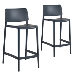 cleo plastic stackable counter height bar stool in anthracite black - (set of 2)