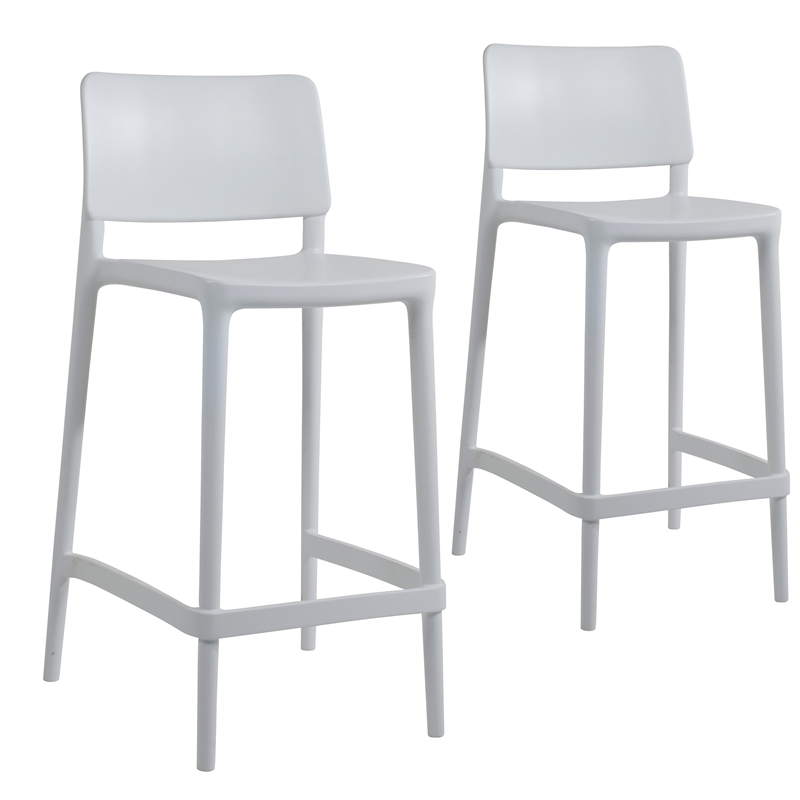 Omax Decor Cleo Plastic Stackable Counter Height Bar Stool in White - (Set of 2)