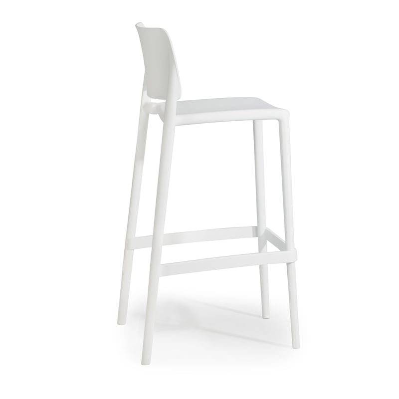 Omax Decor Cleo Patio Plastic Stackable Bar Height Bar Stool in White - Set of 2