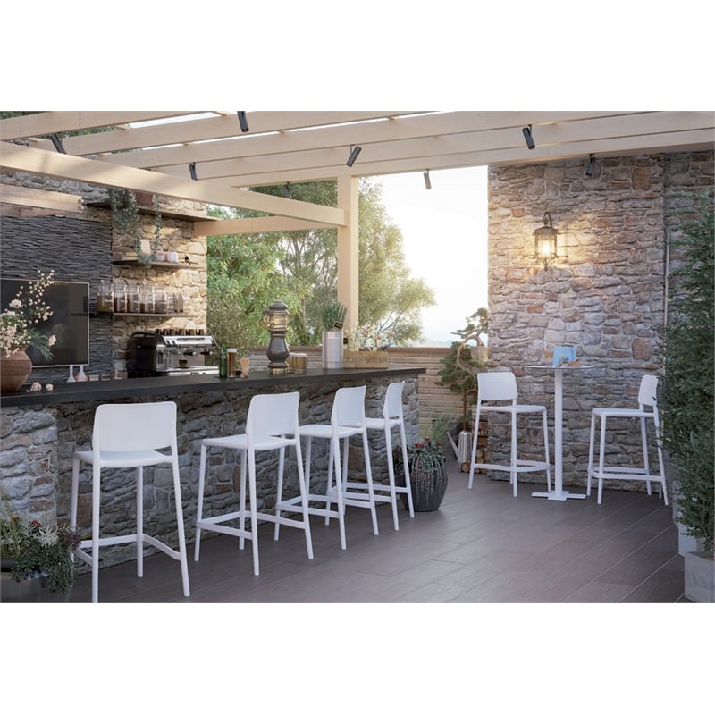 Omax Decor Cleo Patio Plastic Stackable Bar Height Bar Stool in White - Set of 2