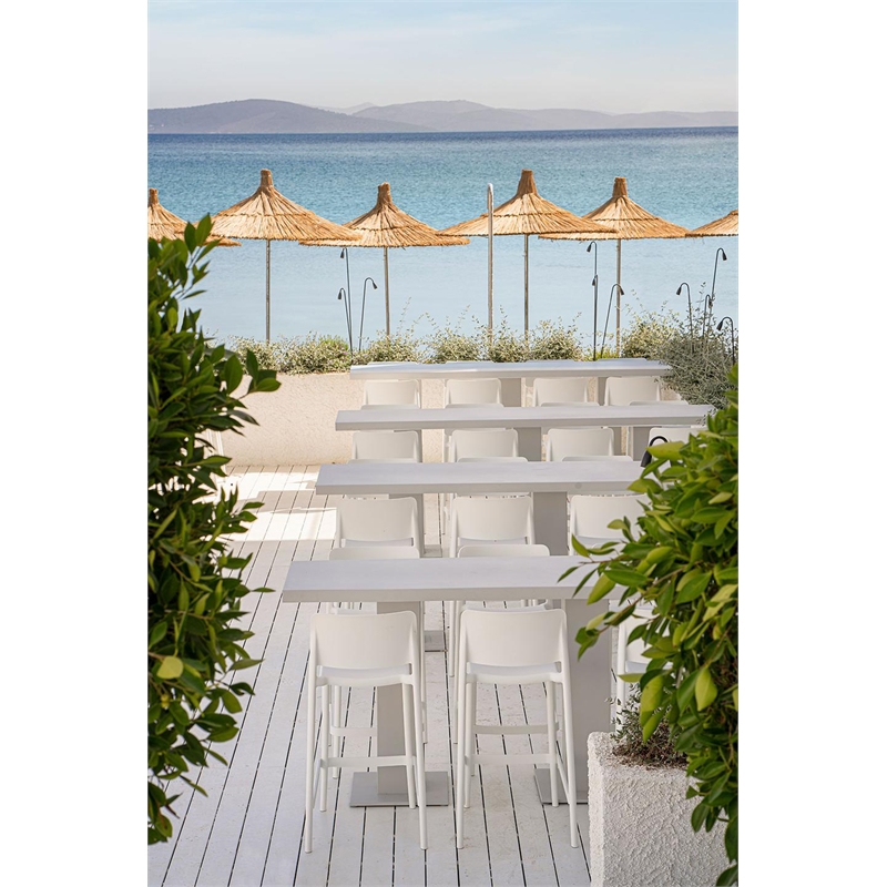 Omax Decor Cleo Patio Plastic Stackable Bar Height Bar Stool in White - Set of 2