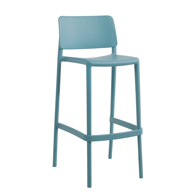 Omax Decor Cleo Patio Plastic Stackable Bar Height Bar Stool in Blue - Set of 2