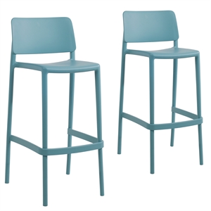 omax decor cleo patio plastic stackable bar height bar stool in blue - set of 2