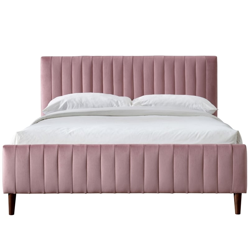 Omax Decor Spencer Upholstered Queen Platform Bed in Blush Pink Velvet