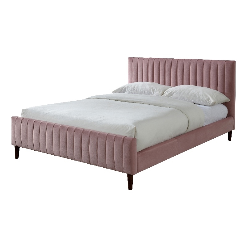 Omax Decor Spencer Upholstered Queen Platform Bed in Blush Pink Velvet