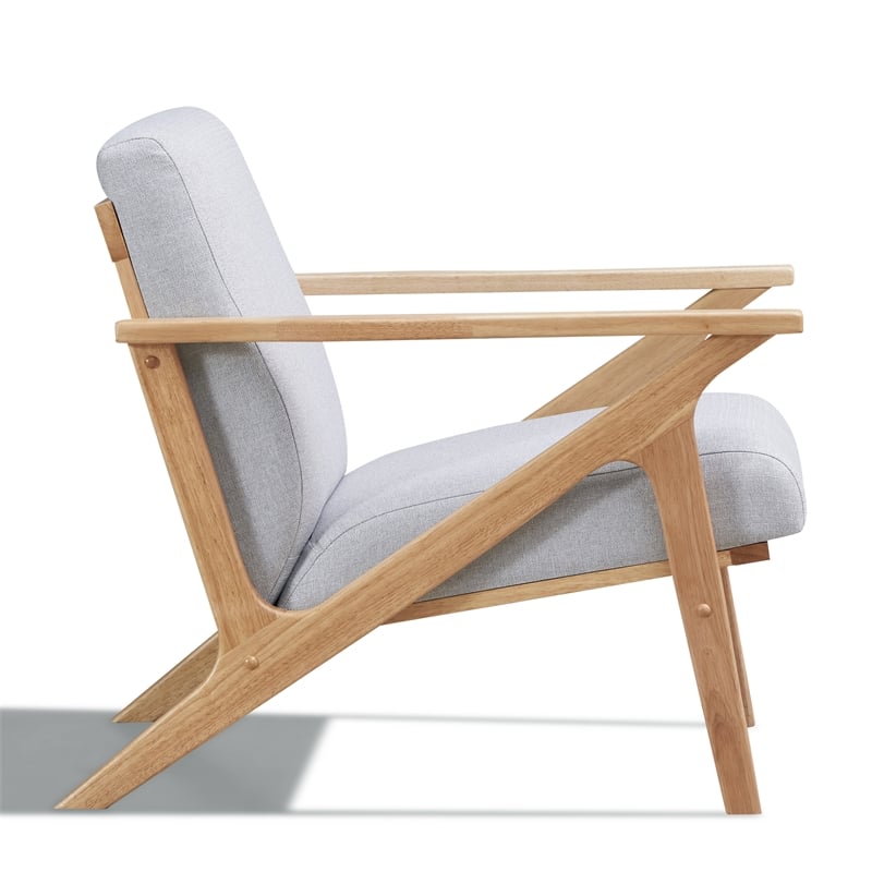 Omax Decor Zola Solid Wood and Fabric Accent Armchair in Oak and Light Gray