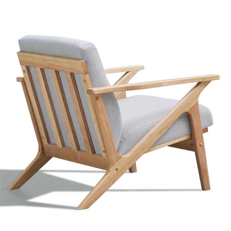 Omax Decor Zola Solid Wood and Fabric Accent Armchair in Oak and Light Gray