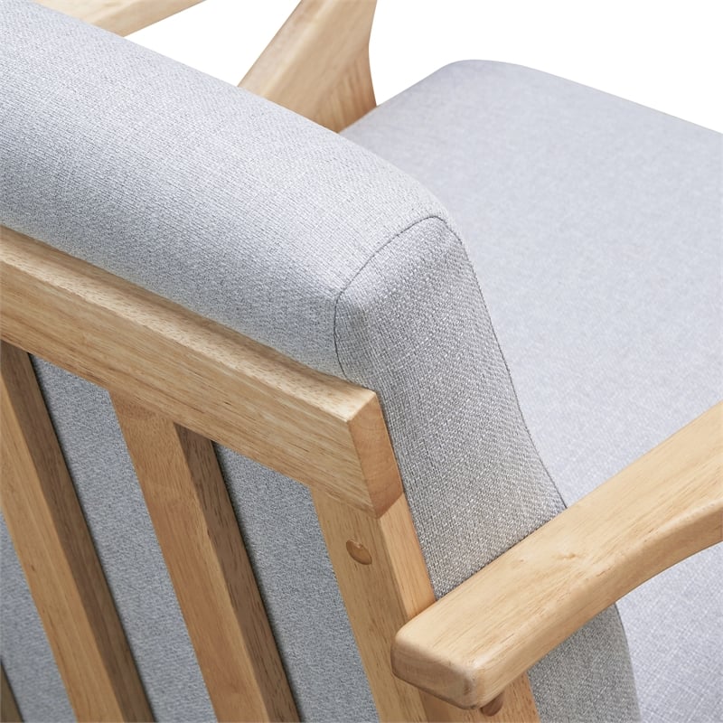 Omax Decor Zola Solid Wood and Fabric Accent Armchair in Oak and Light Gray
