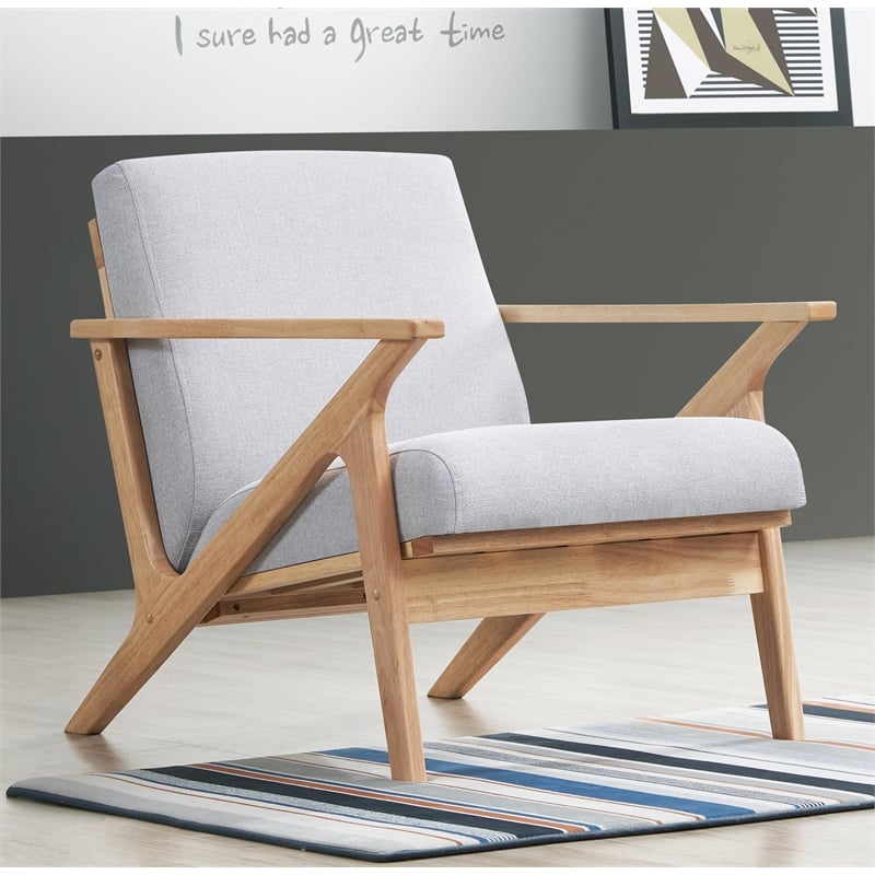 Omax Decor Zola Solid Wood and Fabric Accent Armchair in Oak and Light Gray