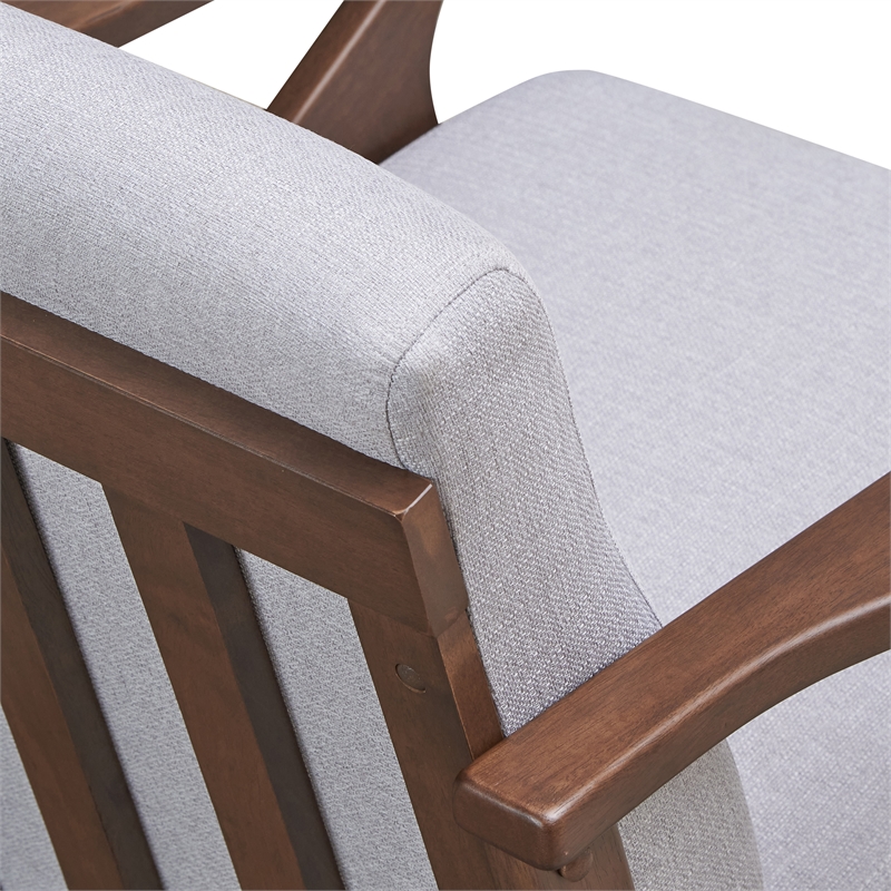 Omax Decor Zola Solid Wood and Fabric Accent Armchair in Walnut and Light Gray