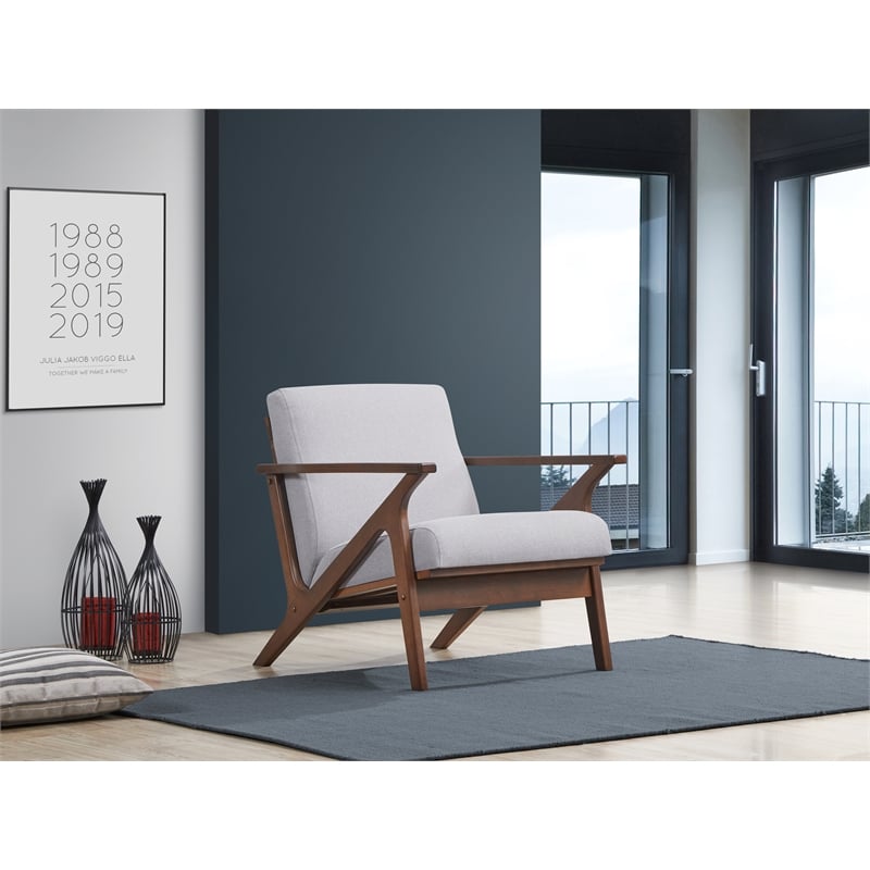 Omax Decor Zola Solid Wood and Fabric Accent Armchair in Walnut and Light Gray