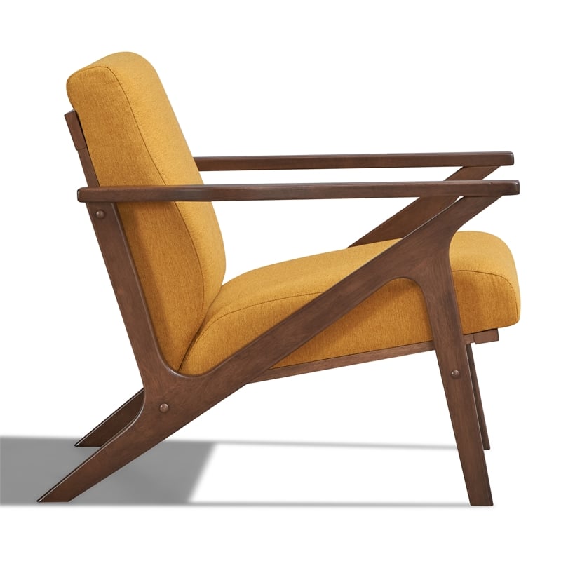 Omax Decor Zola Solid Wood and Fabric Accent Armchair in Walnut and Mustard