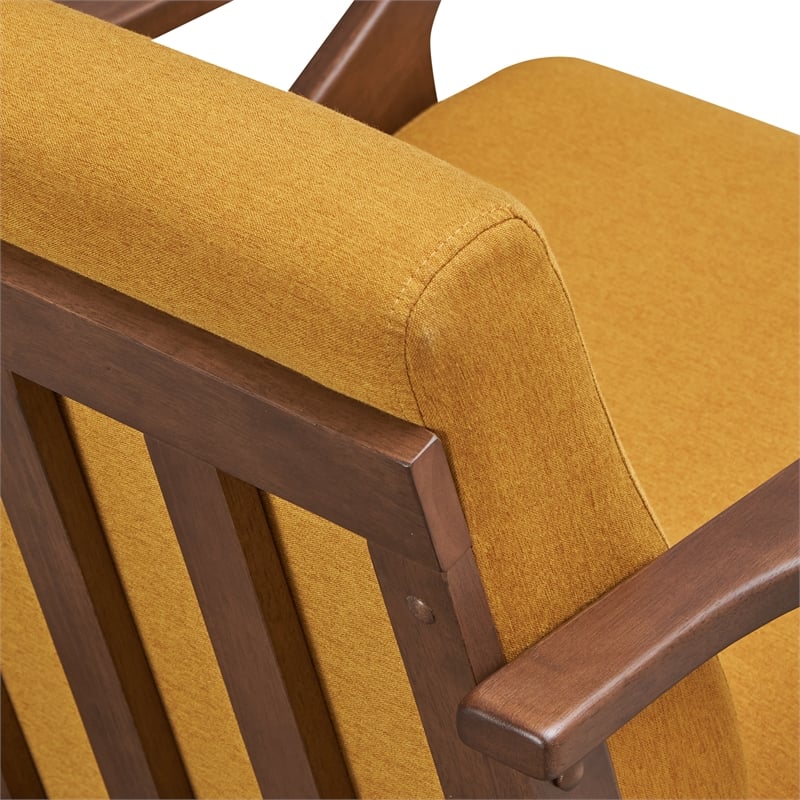 Omax Decor Zola Solid Wood and Fabric Accent Armchair in Walnut and Mustard