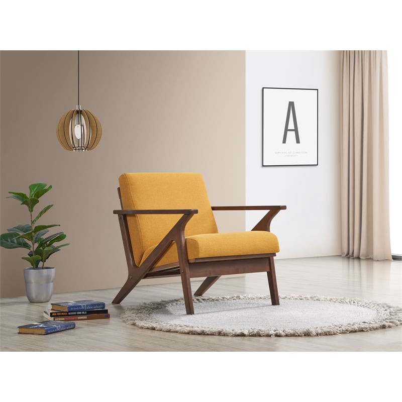 Omax Decor Zola Solid Wood and Fabric Accent Armchair in Walnut and Mustard