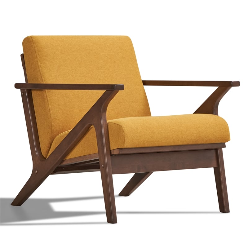 Omax Decor Zola Solid Wood and Fabric Accent Armchair in Walnut and Mustard