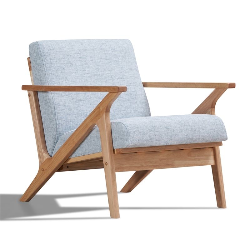 Omax Decor Zola Solid Wood and Fabric Accent Armchair in Oak and Light Blue