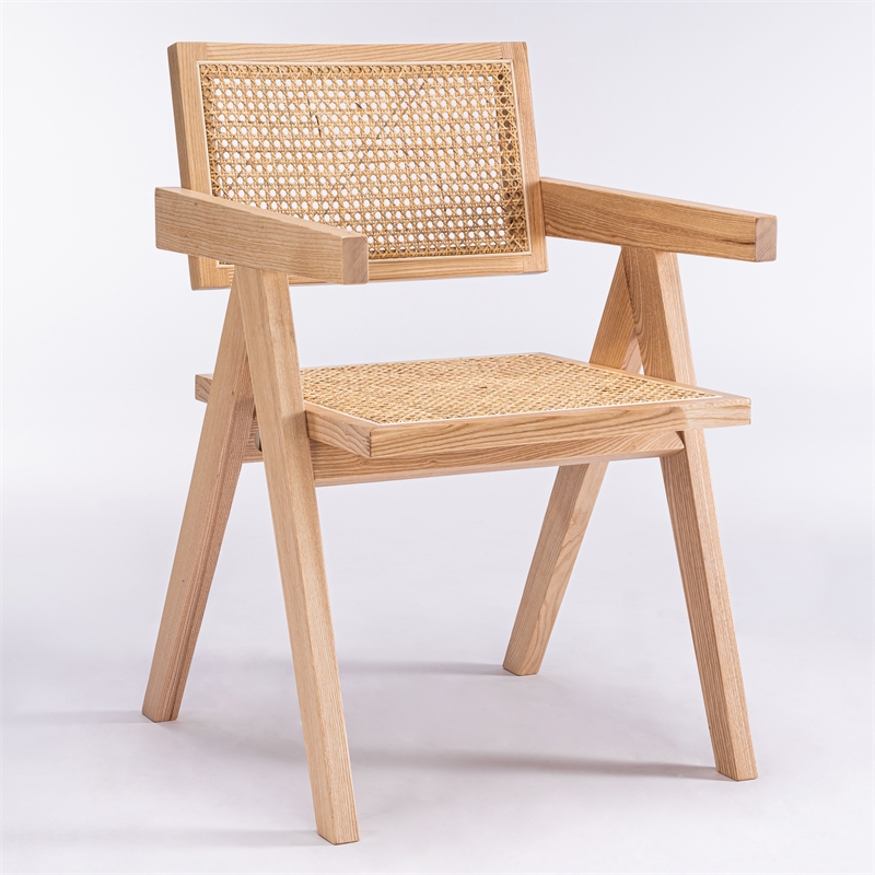 Omax Decor Angelo Solid Wood Dining Arm Chair in Natural Ash (Set of 2)