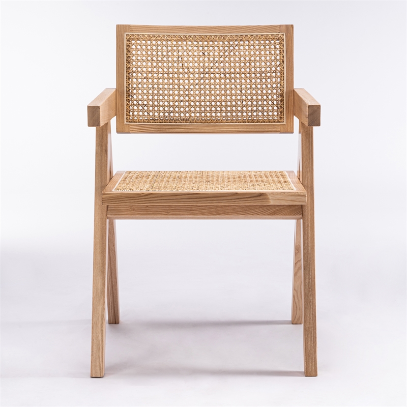 Omax Decor Angelo Solid Wood Dining Arm Chair in Natural Ash (Set of 2)