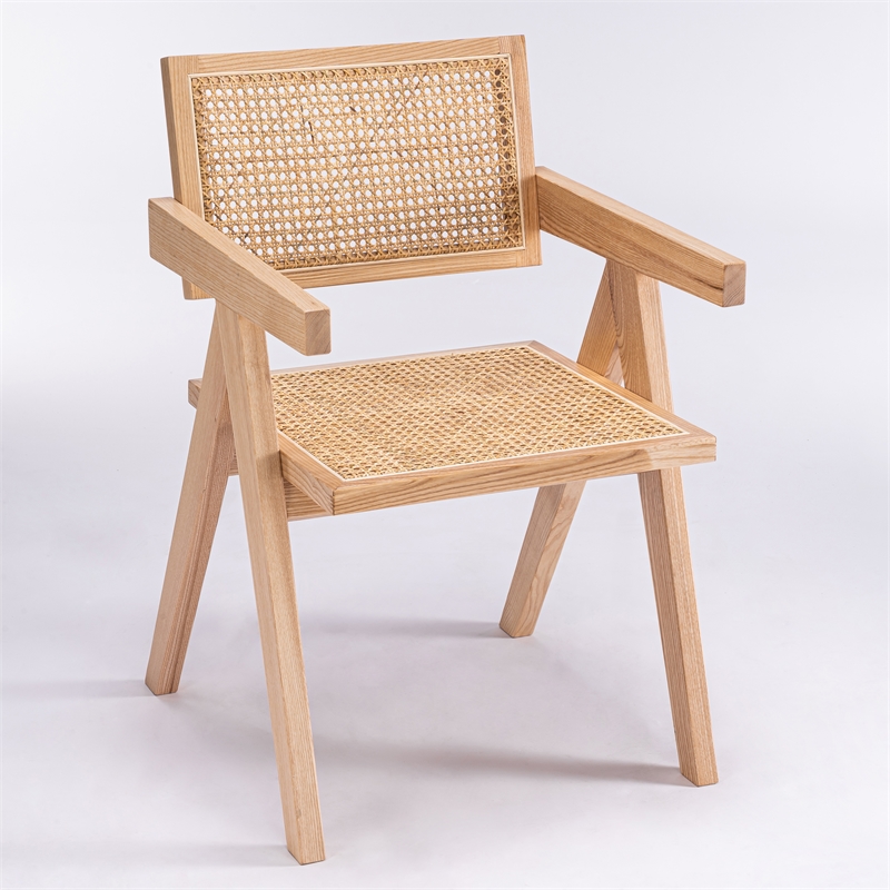 Omax Decor Angelo Solid Wood Dining Arm Chair in Natural Ash (Set of 2)