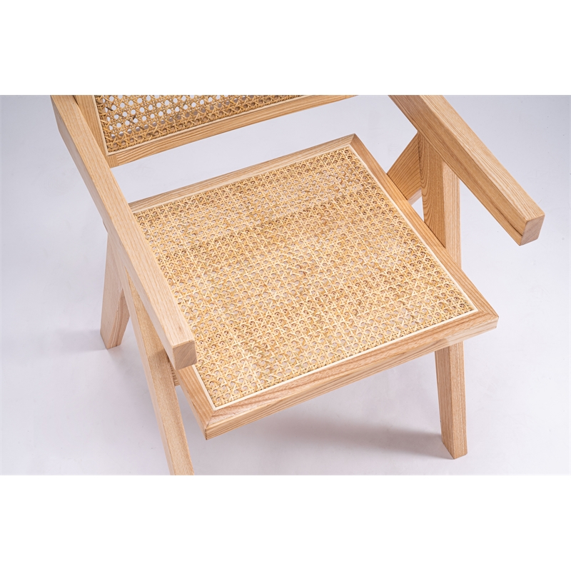 Omax Decor Angelo Solid Wood Dining Arm Chair in Natural Ash (Set of 2)