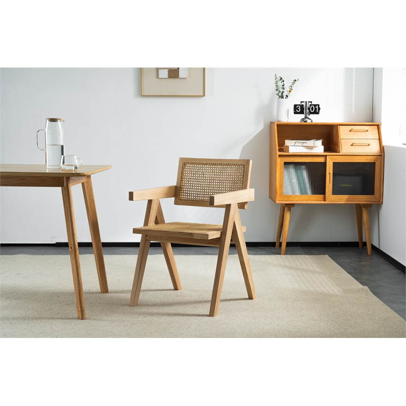 Omax Decor Angelo Solid Wood Dining Arm Chair in Natural Ash (Set of 2)