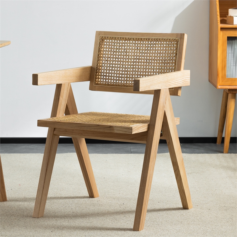 Omax Decor Angelo Solid Wood Dining Arm Chair in Natural Ash (Set of 2)
