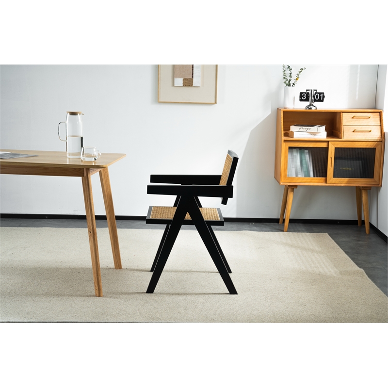 Omax Decor Angelo Solid Wood Dining Arm Chair in Black Ash (Set of 2)