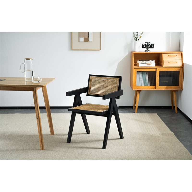 Omax Decor Angelo Solid Wood Dining Arm Chair in Black Ash (Set of 2)