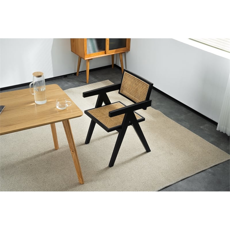 Omax Decor Angelo Solid Wood Dining Arm Chair in Black Ash (Set of 2)