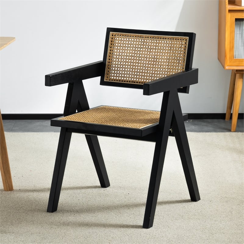 Omax Decor Angelo Solid Wood Dining Arm Chair in Black Ash (Set of 2)
