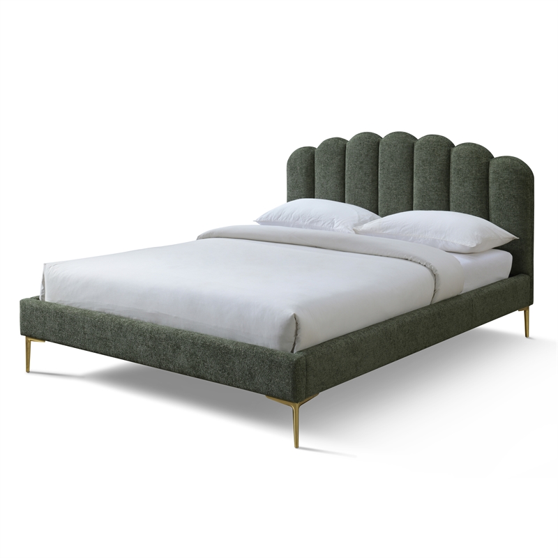 Omax Decor Bella Modern Fabric Upholstered Queen Platform Bed in Forest Green